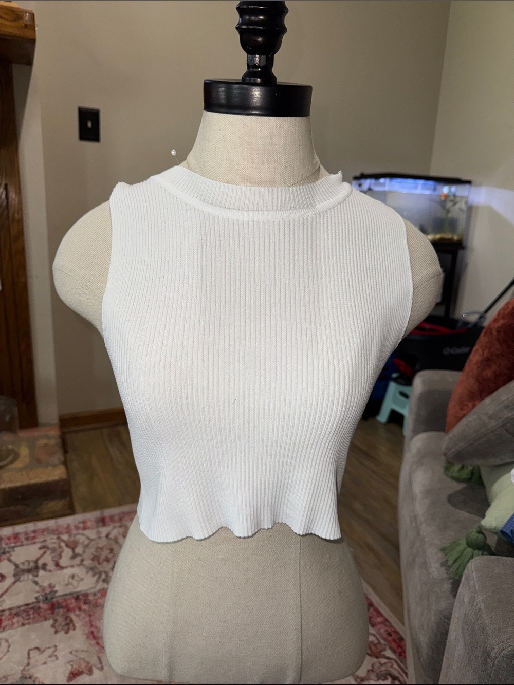 Happily Grey Sleeveless White Ribbed Crop Top
